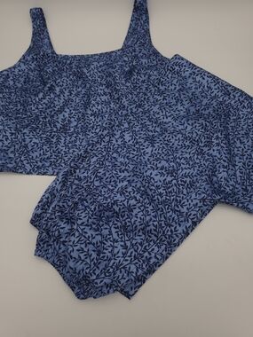 Vtg Victoria's Secret Pajama Set Blue Vine Leaf Tank Pants S Comfy Loungewear